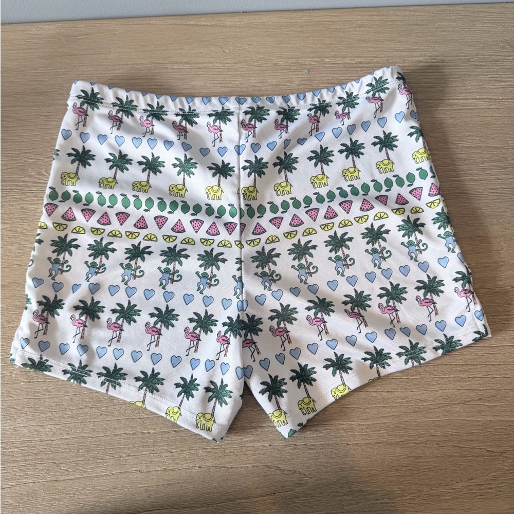 Roller Rabbit White Tropical Print Bike Shorts with Multicolor Motifs